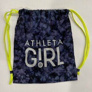 ATHLETA Girl Cinch Sack Backpack Shoulder Bag Neon Straps Blue Tie Dye